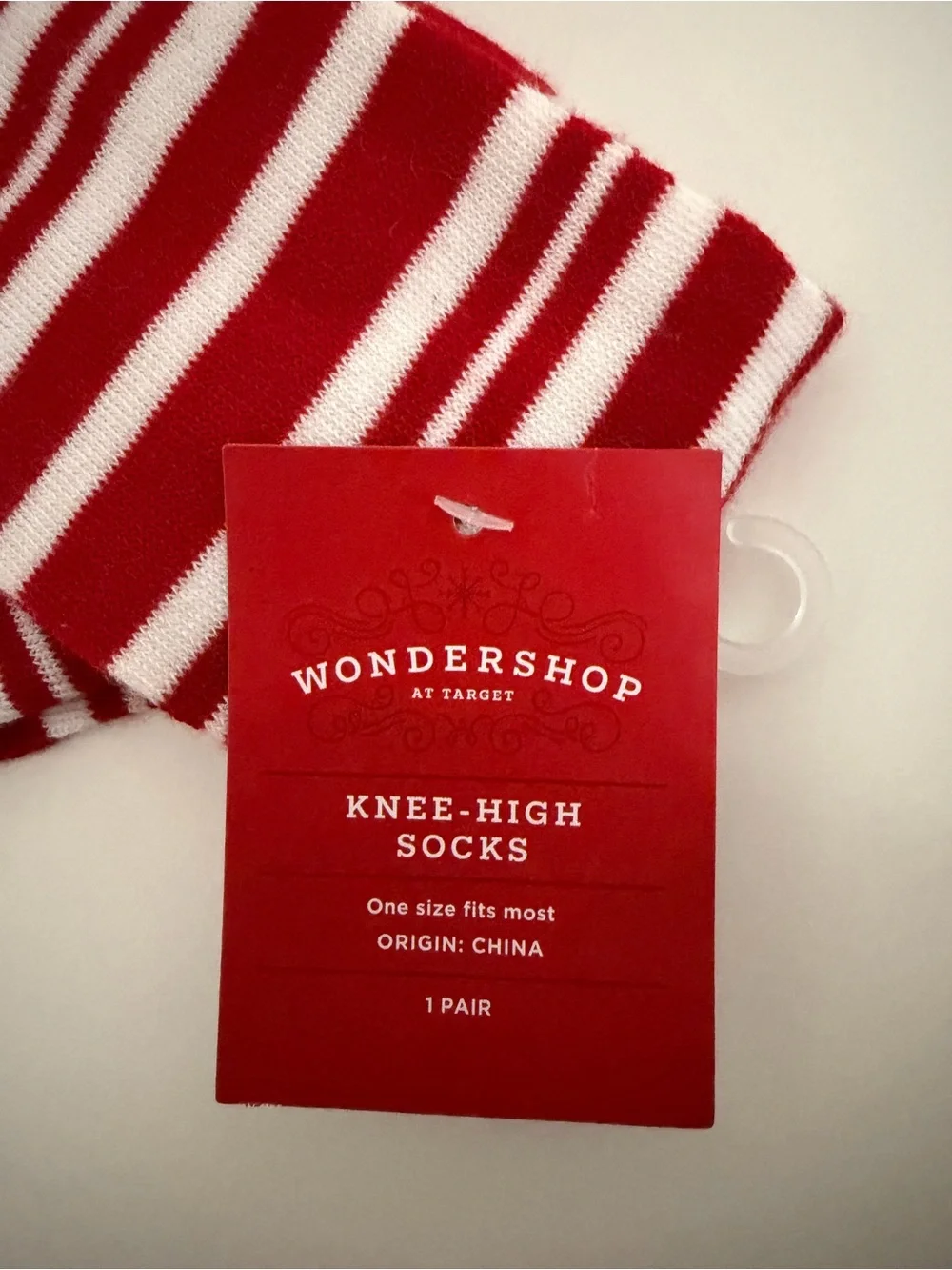Wondershop Red & White Striped Fuzzy Cuff Knee-High Socks